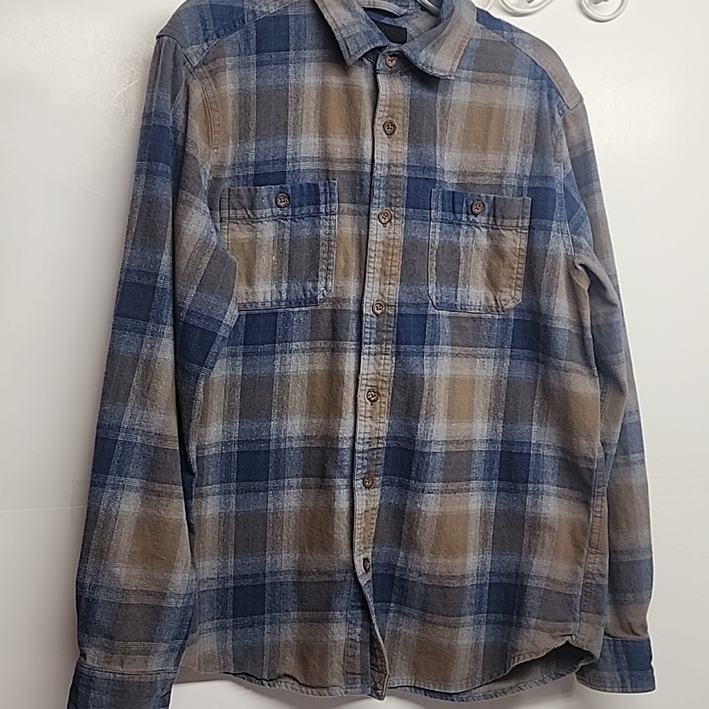 DKOTA Blue & Tan SZ XL Plaid Button-down Long Sleeve Comfy Cozy Casual Shirt